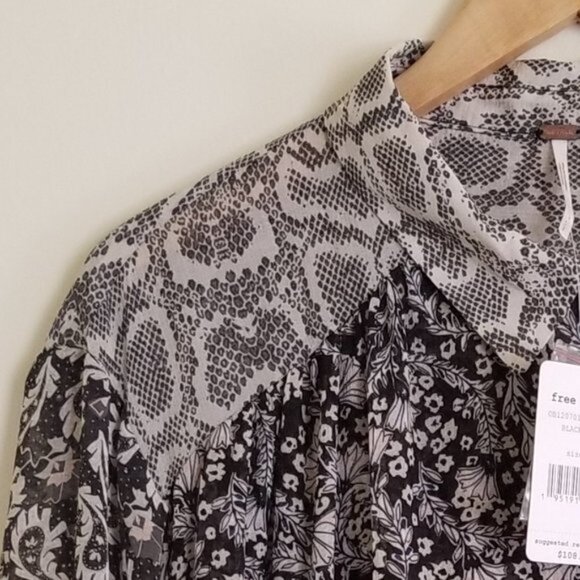 NWT Free People Dani Oversized Buttondown Shirt – Black Combo - Small - Picture 2 of 12